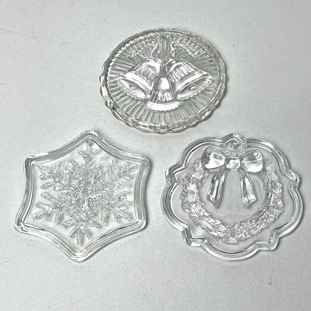 Vintage Fostoria Lead Crystal Snowflake Wreath Bells Christmas Ornaments Set 3